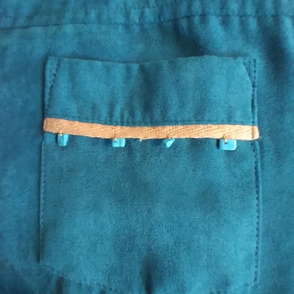 New Frontier Teal Suede Womens Shirt Jacket Size XL Western Boho Aztec Office - Picture 2 of 7